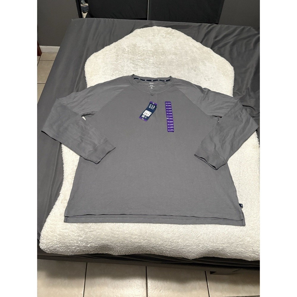 New Gap Men's Gray Long Sleeve Henley Shirt Size XXL‎ Cotton Top Smoked Pearl